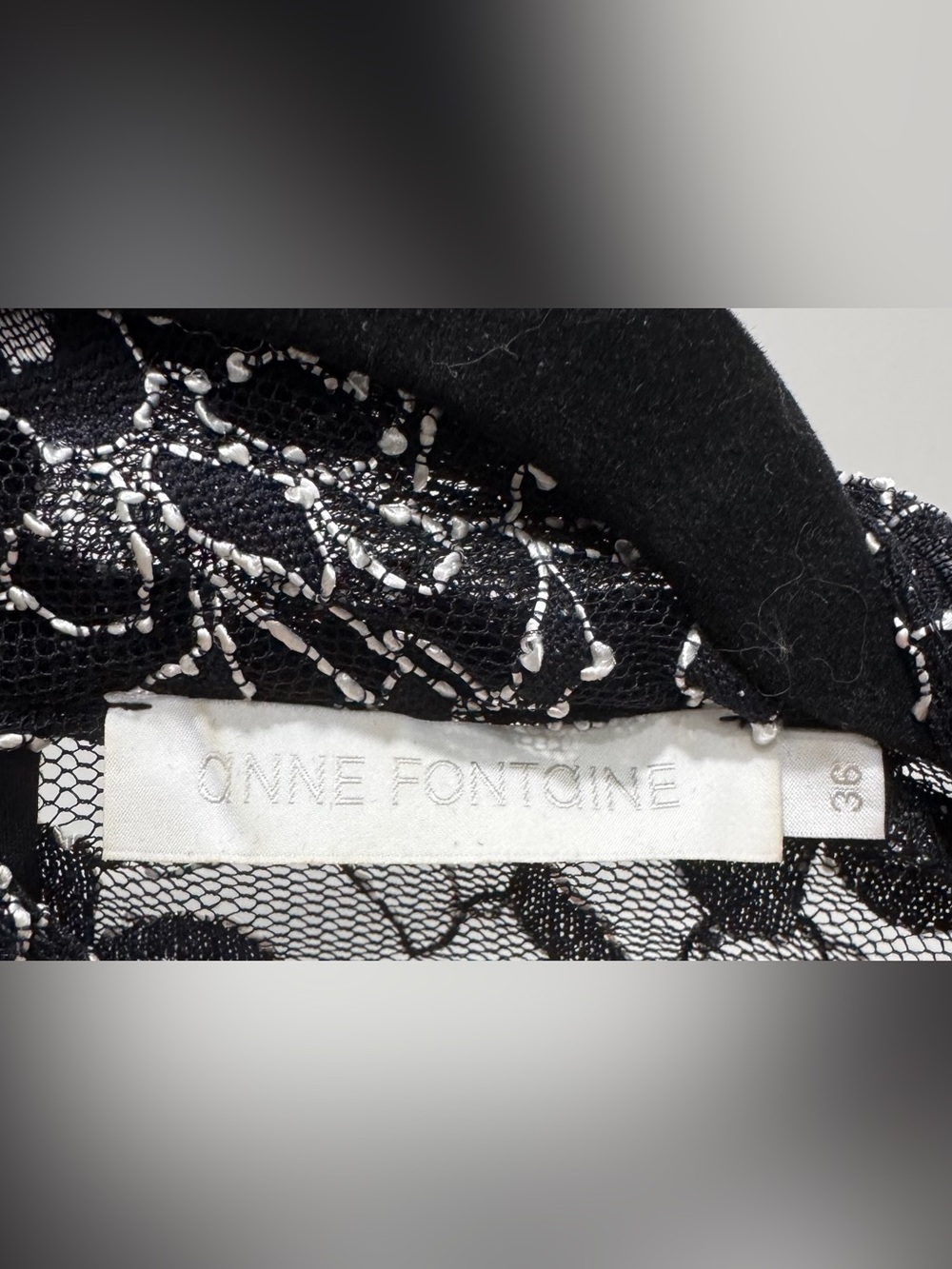 Anne Fontaine Black Silver Metallic Lace Mock Neck Bell Sleeve Top EU 36 US 4 - Picture 9 of 9